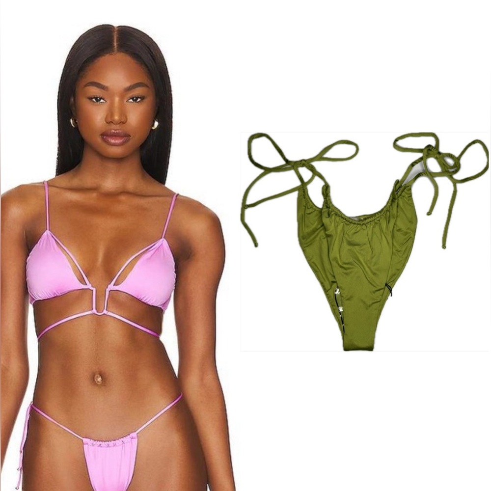 Monica Hansen Olive Green Tie Side Bikini Bottom S NWT